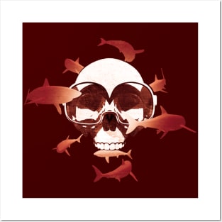 Skull and Sharks - Scuba Diving Posters and Art